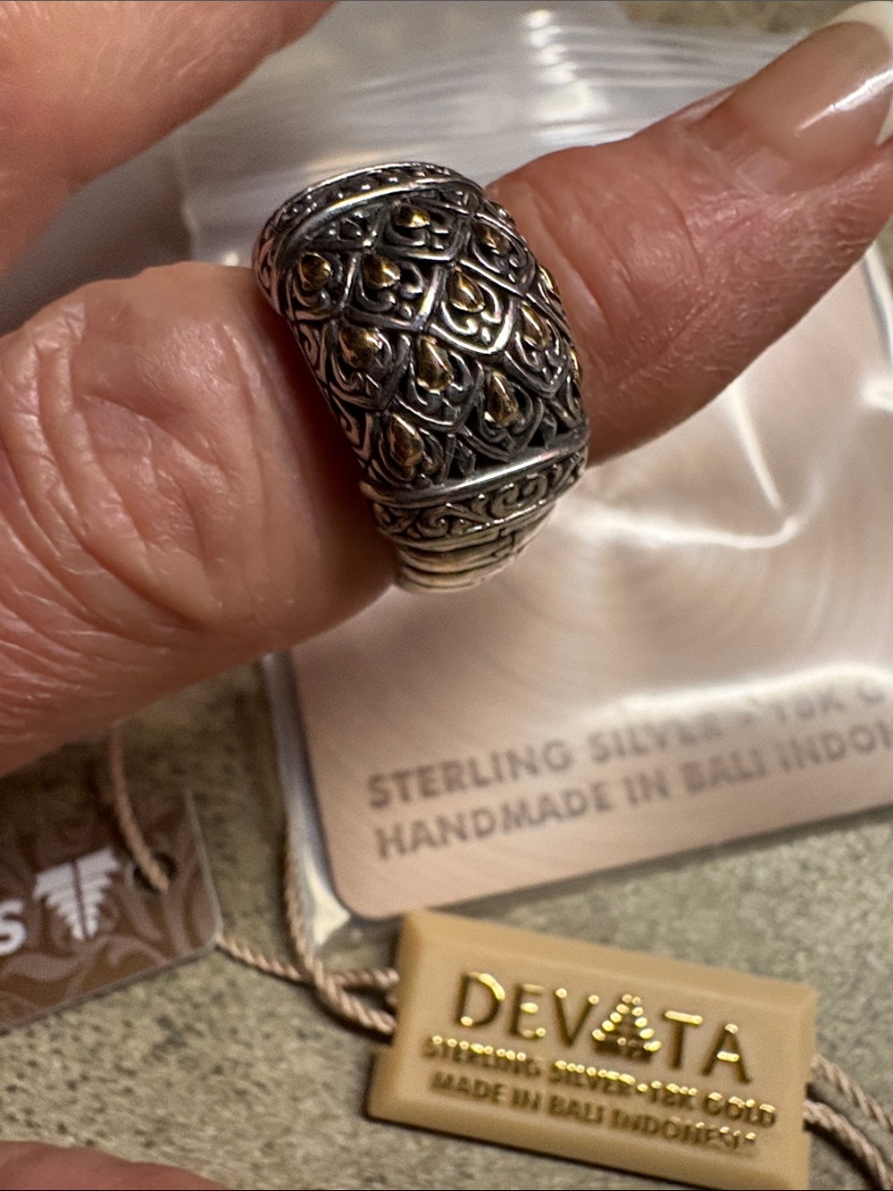 Devata Bali sterling silver 18K gold ring